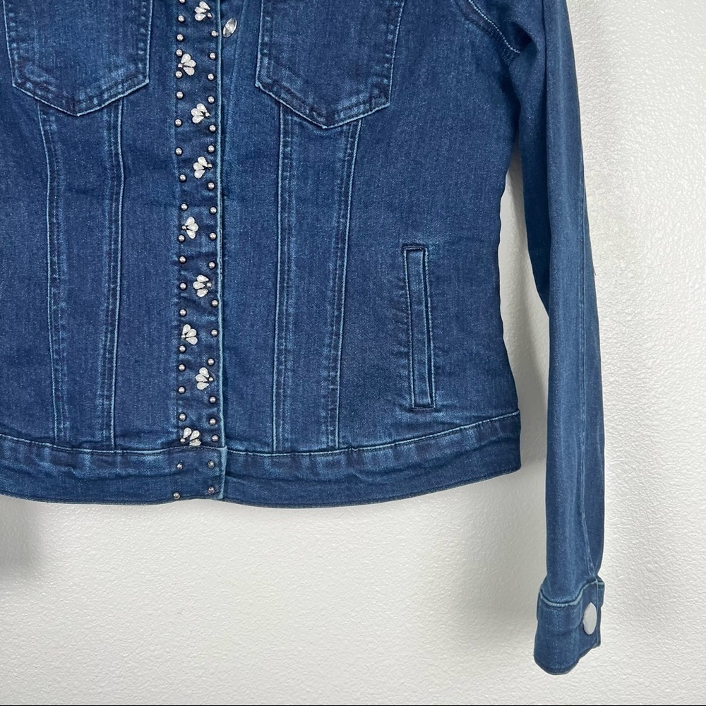 Laura Embellished Jewel Denim Top Blue Snap Front Jacket Sz 4 - Picture 3 of 5